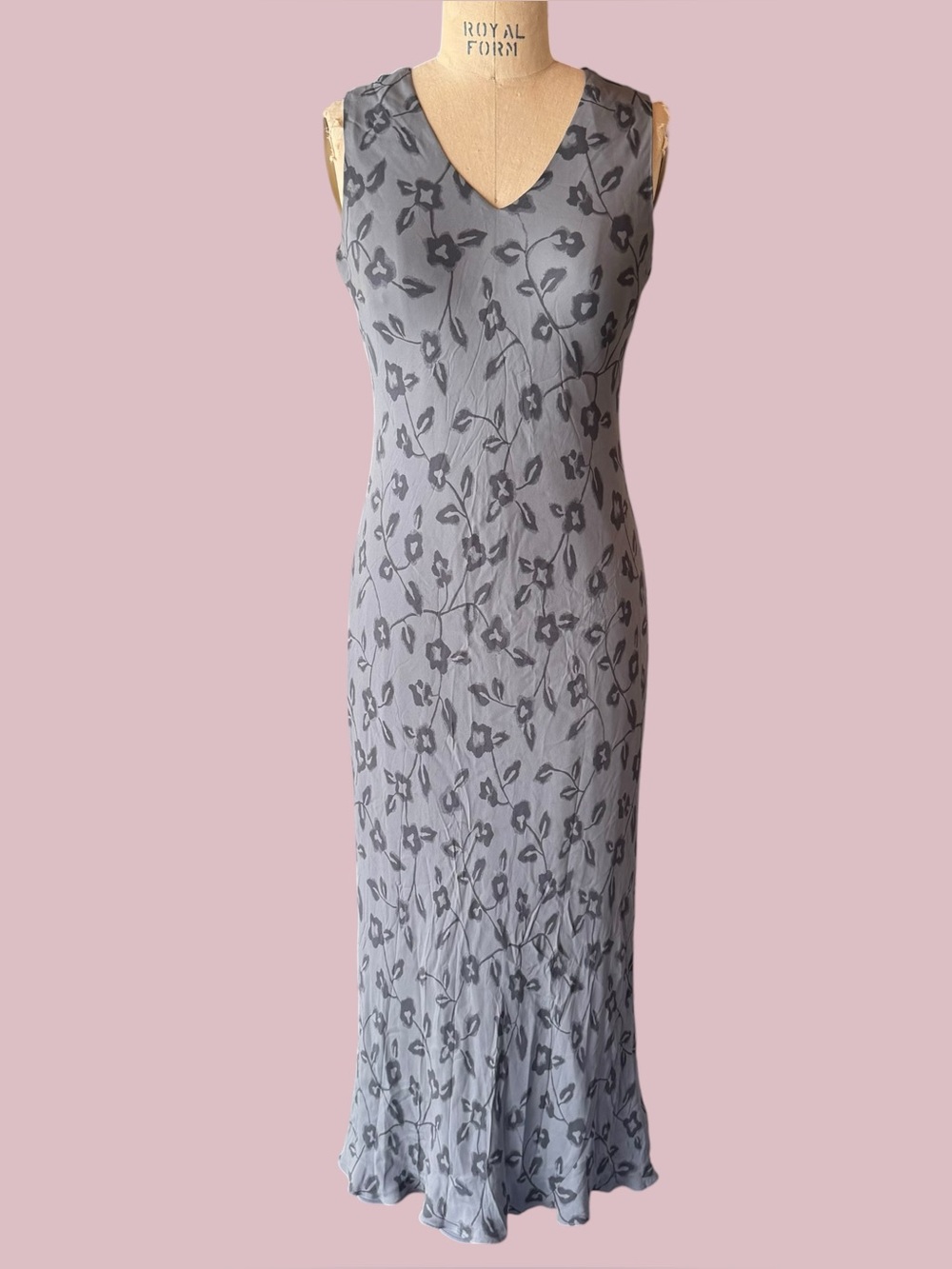 Vintage 90s INC Gray Silk Floral Patterned Maxi Dress